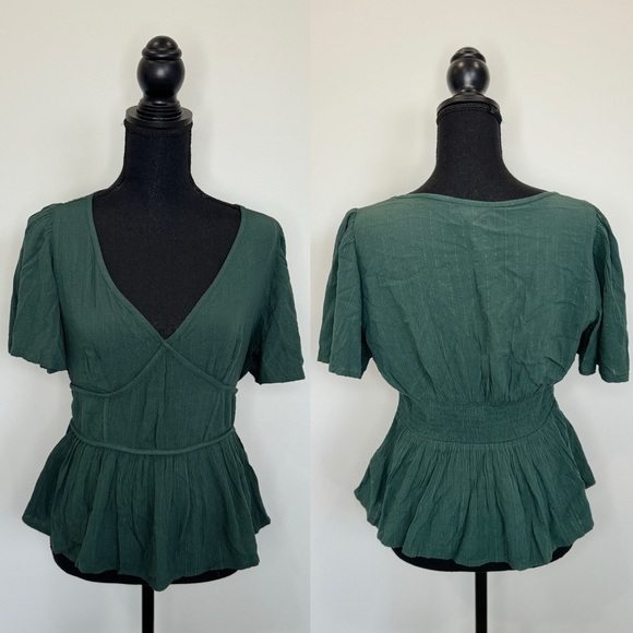 Knox Rose Green V-Neck Short Sleeve Blouse (S) - Picture 1 of 9